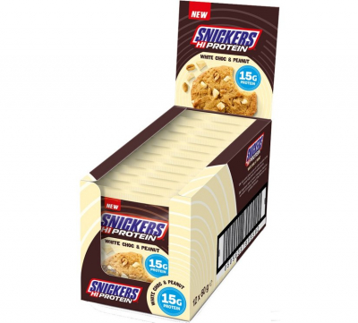 Snickers - Hi Protein Cookies White Choc Peanut - Karton 12 x 60g Snickers - Hi Protein Cookies White Choc Peanut - Karton 12 x 60g
